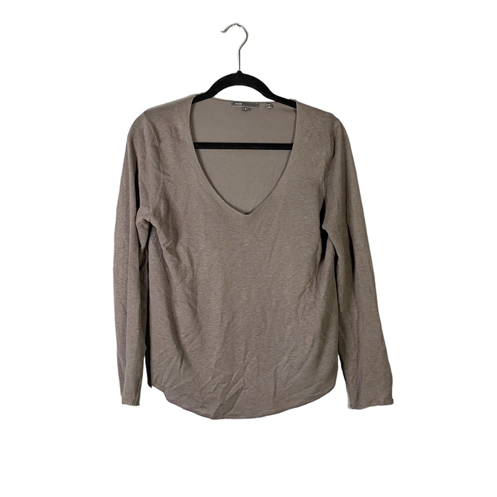 Vince Linen Blend Lightweight V Neck Long Sleeve Knit Blouse Business Casual Sm